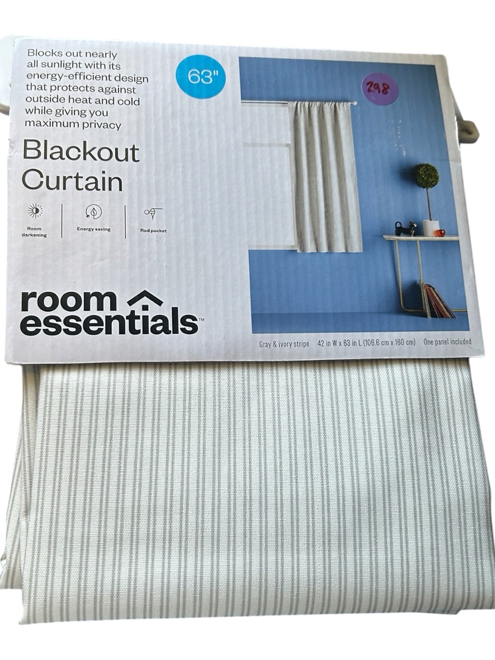 Room Essentials Ivory Striped Blackout Curtain Panel